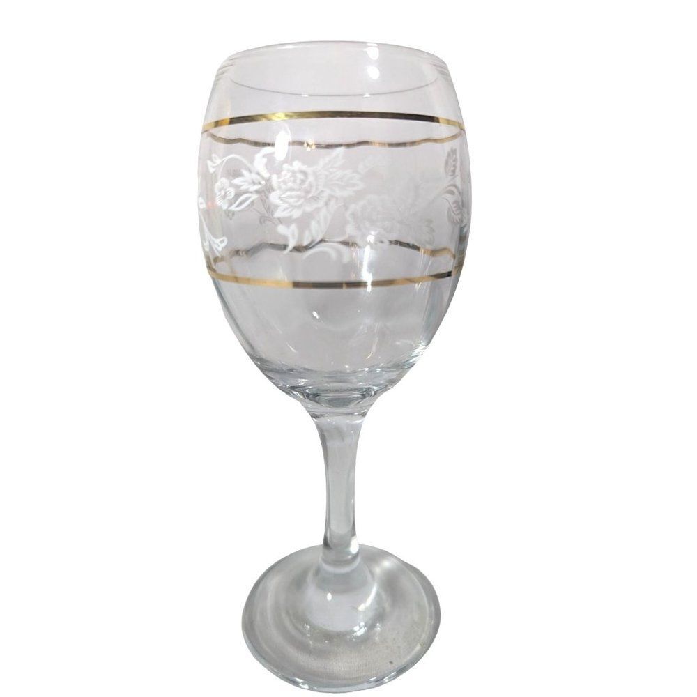 Circleware Dutchess Crystal Wine Goblet Blown Glass Clear Gold Stripes Barware